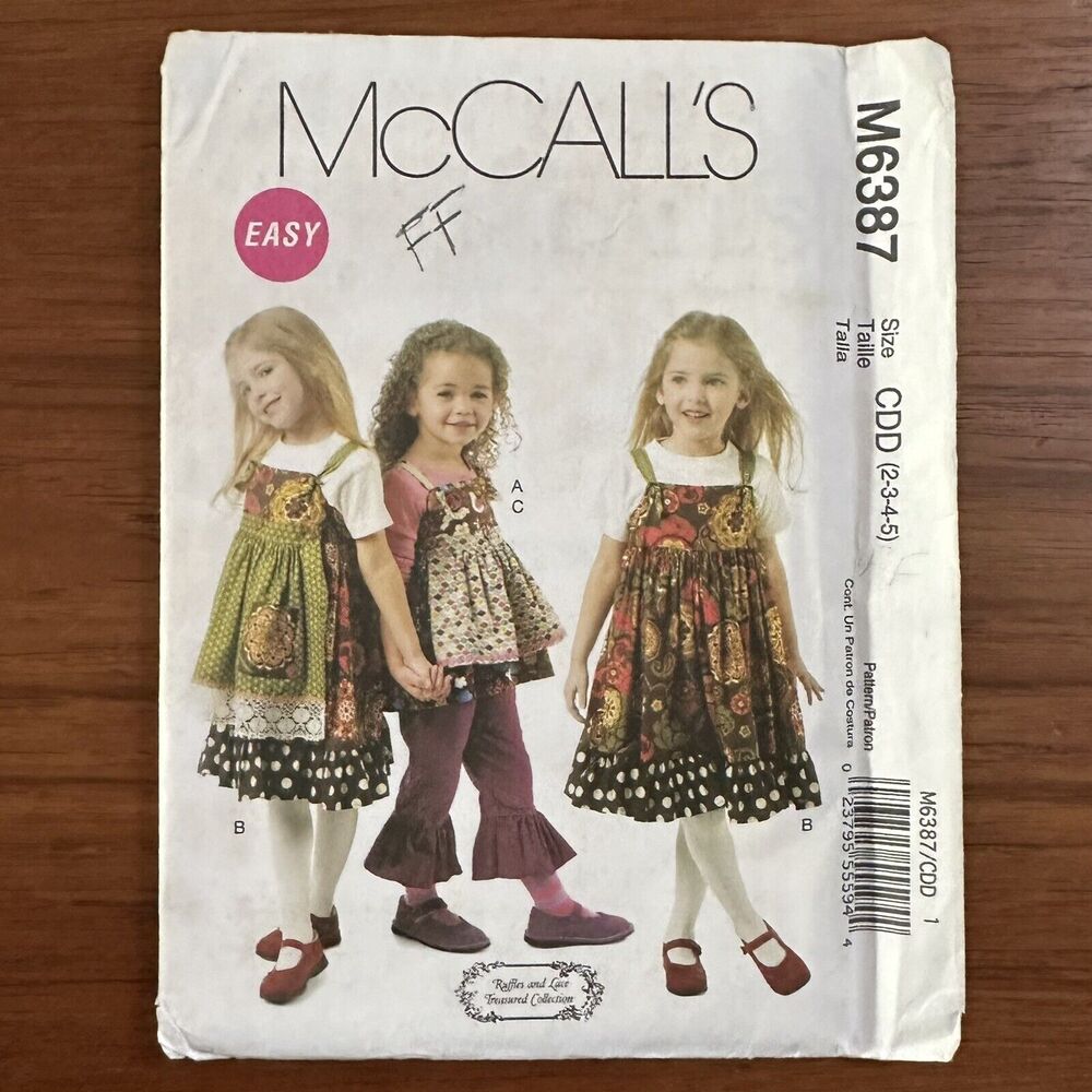 UNCUT McCall's M6387 Girls Size 2 3 4 5 Pattern *EASY* Top Dress Pants Apron